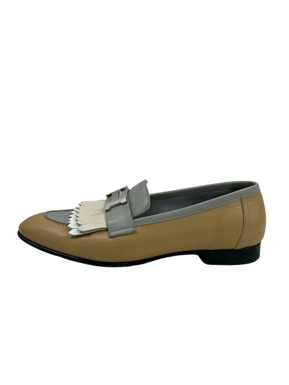 Hermes Loafers Moccasins Royal Beige Lights Gray Multi Silver Fringe